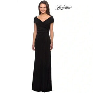 La Femme Ruched Jersey Column Gown-Size 6 B1563